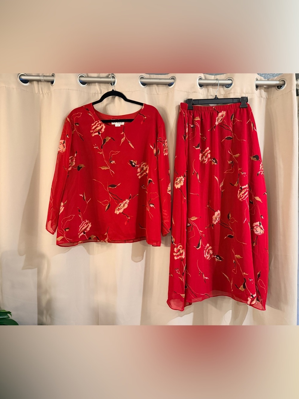 Gayle Red Floral Two-Piece Top & Skirt Set